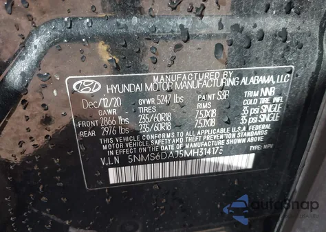 2021 Hyundai Santa Fe Sel из США, поврежденный, VIN 5NMS6DAJ5MH314173